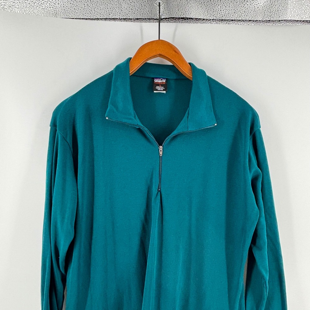 Patagonia Capilene Quarter Zip Pullover Teal Green Vintage 90s Made in USA 44272 - Picture 5 of 6